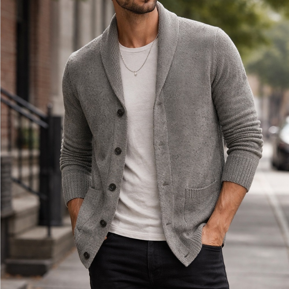 All Saints Men's Wool Blend Cardigan Sweater Medium